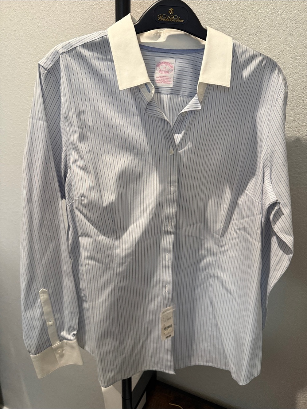 Brooks Brothers Light Blue Pinstripe Dress Shirt with White Contrast Collar